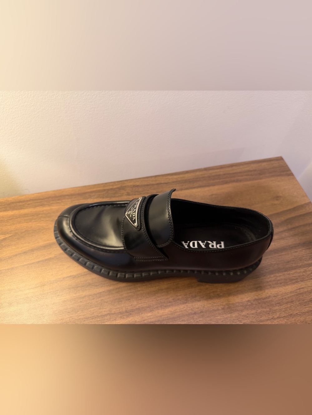 Prada Leather Triangle Logo Black Loafers - Picture 13 of 15